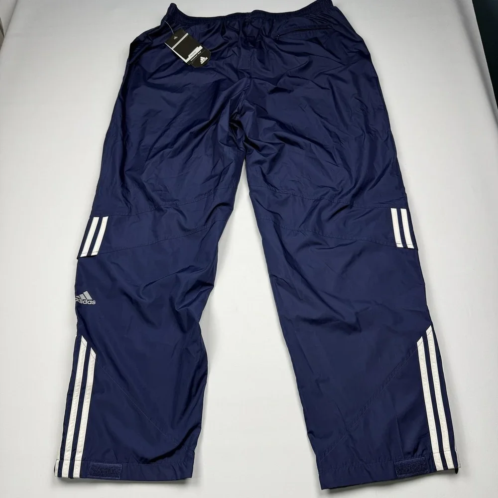 Y2K Adidas ClimaProof Wind Pants Mens 2XL Blue Track Elastic Waist Lined
